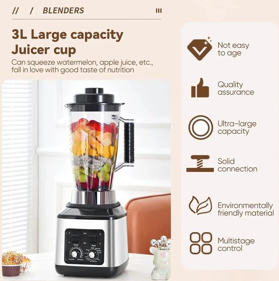 3 in 1 Power Blender - Juice Mixer - Keukenblender - Smoothie Maker - 9500W - 3L+1.5L+0.5L van DHN — afbeelding 4