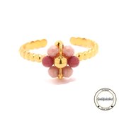 Soraro Roze Parel Flower Ring | Goldplated | Goudkleurig | Roze | Parel | Dames Ring | Bloem | Klemring | Vrouwen Cadeau
