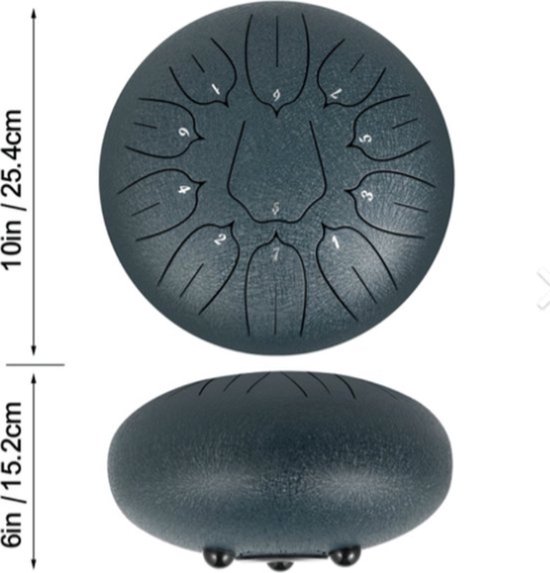 Happyment Steel Tongue Drum - 25 cm - 11 noten - Handdrum - Tong drum - Yoga - Handpan - Marineblauw van Merkloos — afbeelding 5