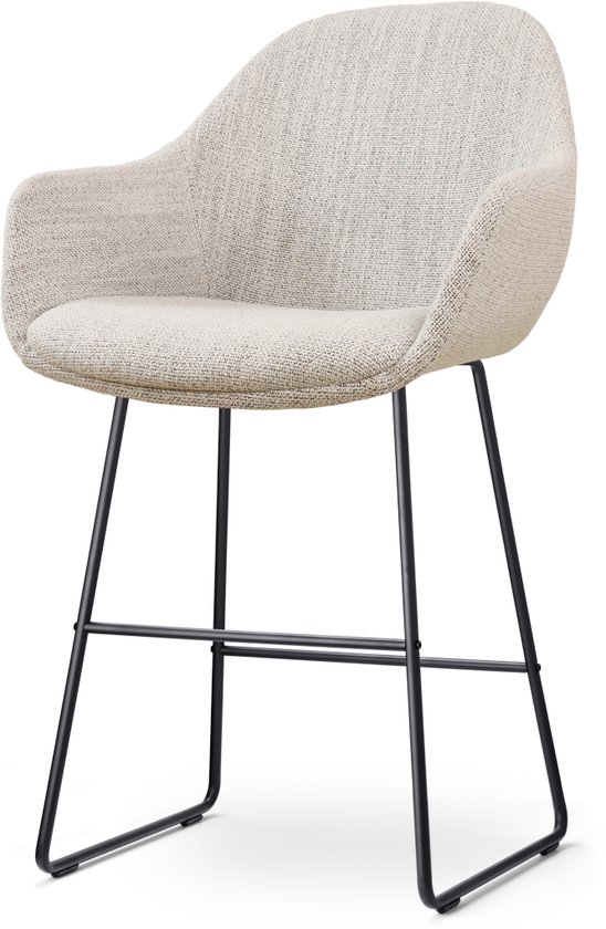Nolon Nino-Mae Tabouret de Bar Beige Mixte - Piètement Zwart - 65 cm - Tissu - Pour îlot de Cuisine - avec Dossier - Design - Scandinave - Confortable