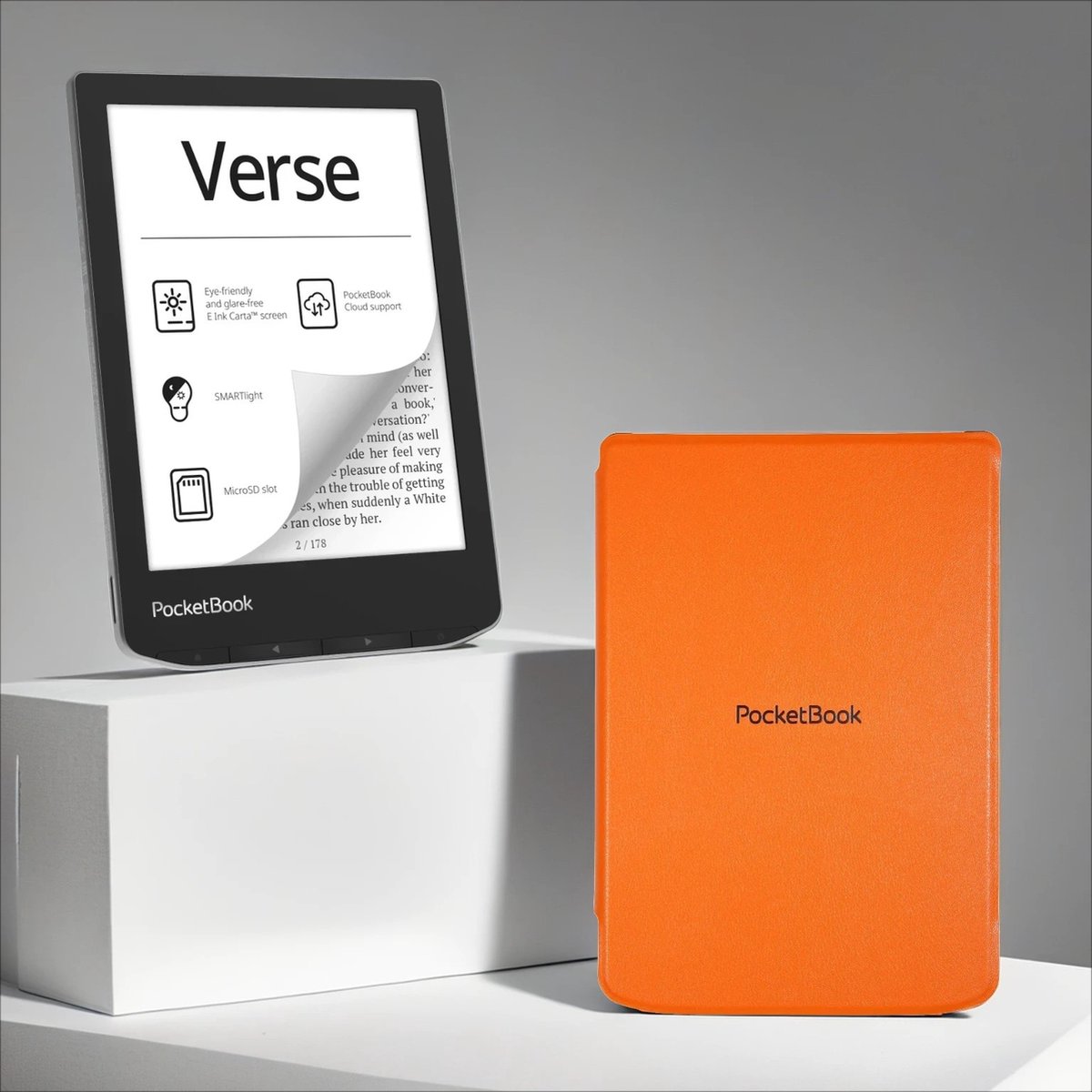 PocketBook Verse Mist Grey + Oranje PocketBook hoesje