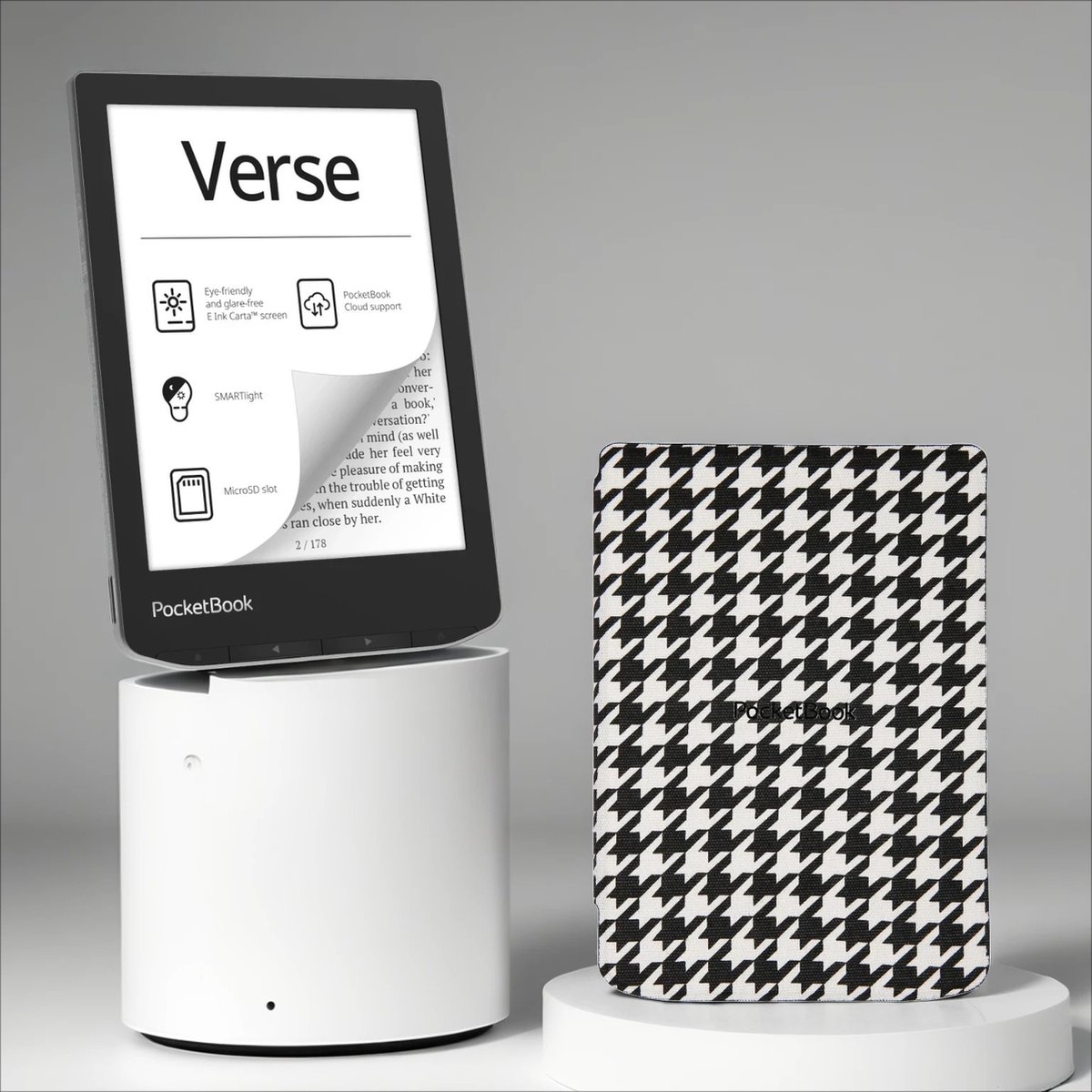 PocketBook Verse Mist Grey + Zwart/wit geruit PocketBook