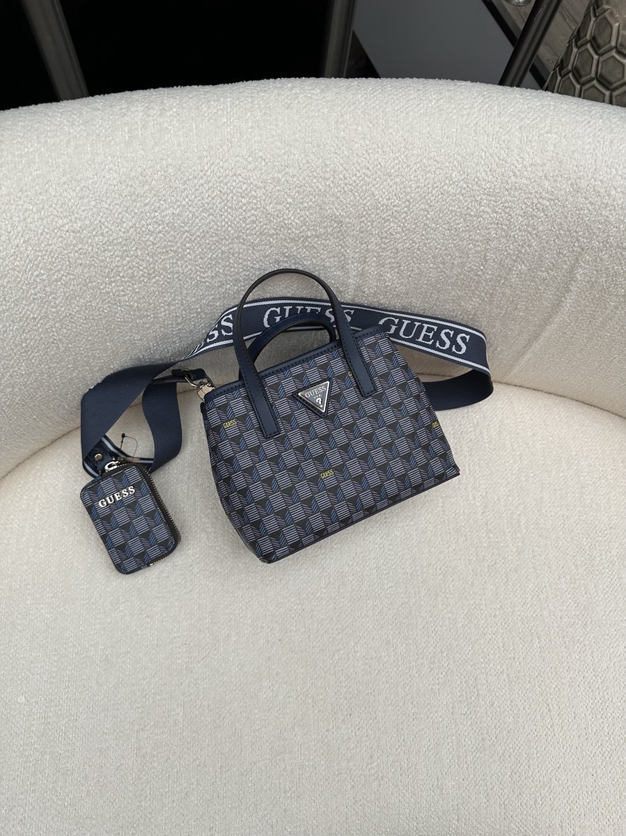 Sac à épaule GUESS Follie Small Tote Bag - Noir Avec Logo - Tissu Plaid - Neuf Avec étiquettes