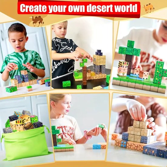 64-delige Magnetische Bouwblokken Set - Woestijnlandschap Bouwset - Magnetische Tegels voor Kinderen - Educatief STEM Speelgoed - ABS Materiaal - Geschikt voor Peuters en Kleuters - Perfect voor Kerst, Verjaardag en Cadeaus van $ — afbeelding 5