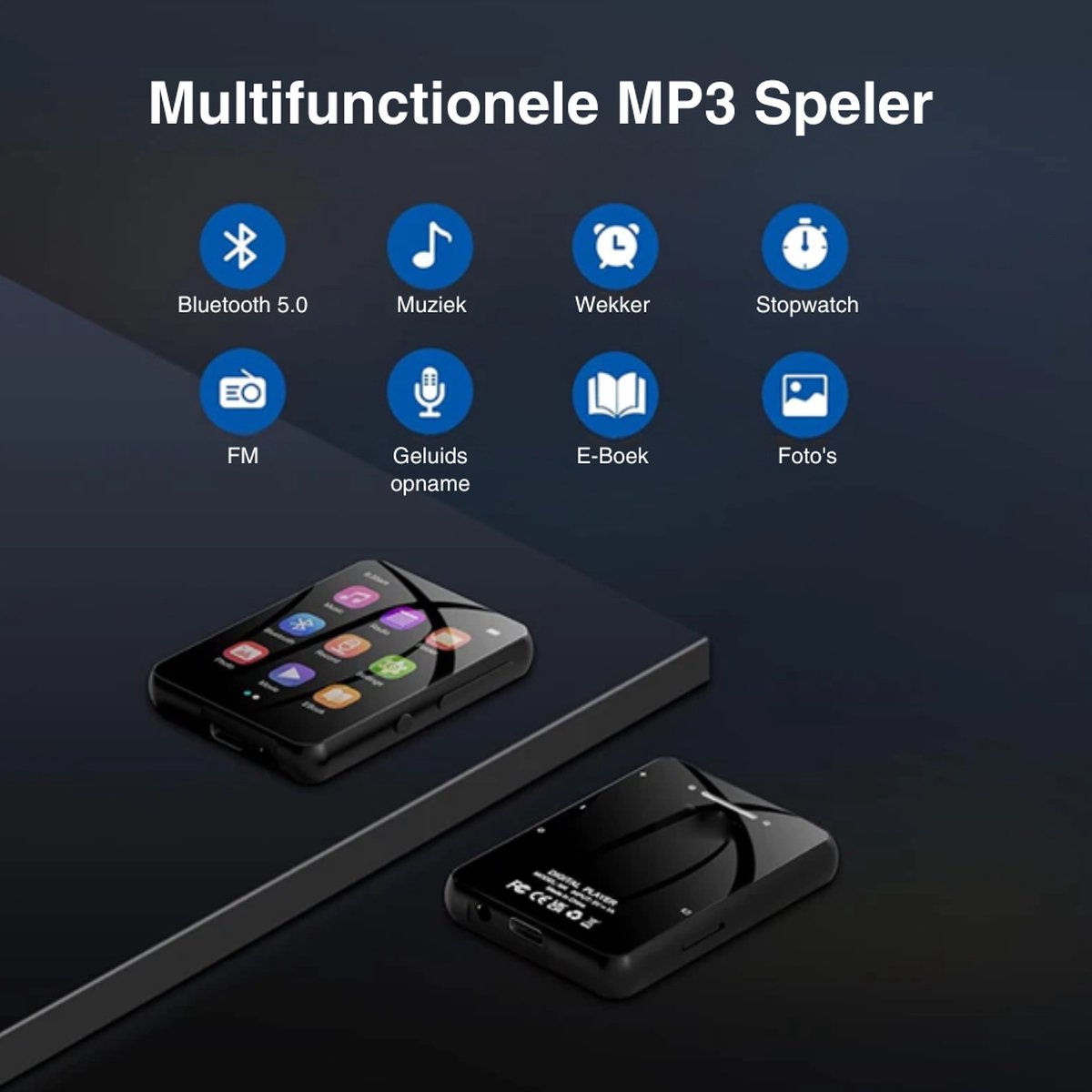 Lecteur MP3 Bluetooth Avec Boîtier Métallique - Écran 2,4" Courbé, Mémoire 32Go (Extensible 128Go), Haut-Parleur, Radio FM, Enregistrement - Autonomie 48h - 2