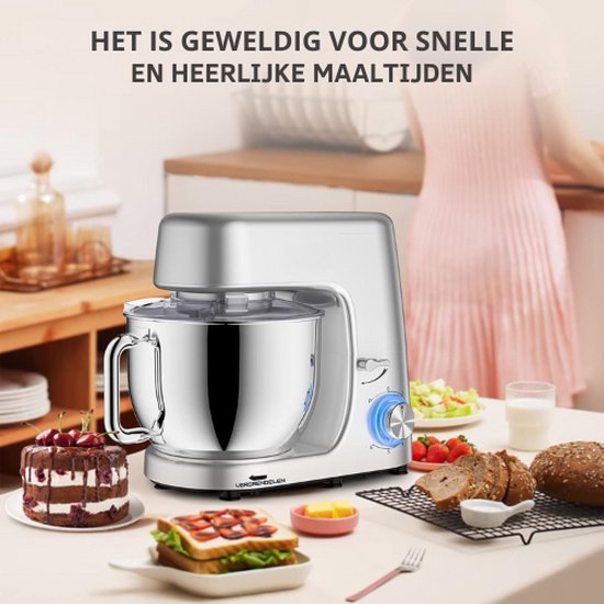 JB® Deegmachine - Deegmixer - Kneedmachine Keukenmachine - Kneedmachine - Deegkneder - Deeghaak - Kneedhaak - Keukenmixer - Keukenmachine - Keukenmixer Met Mengkom - Keukenmixer Machine - 6 Snelheden - 1800W - 7.2 Liter - Vaatwasserbestendig van JB — afbeelding 2