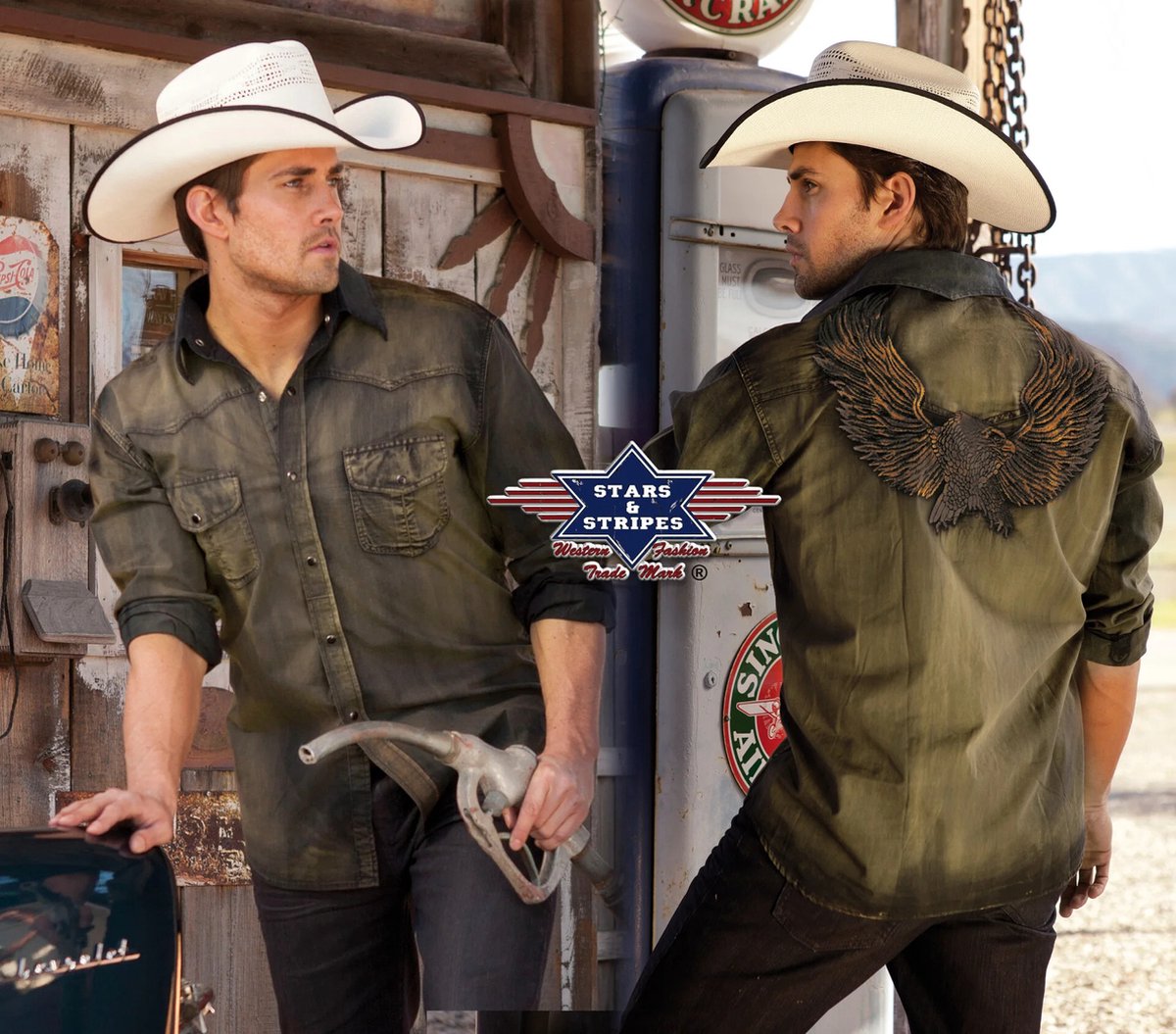 Heren Western Blouse Dave Stars&Stripes maat S