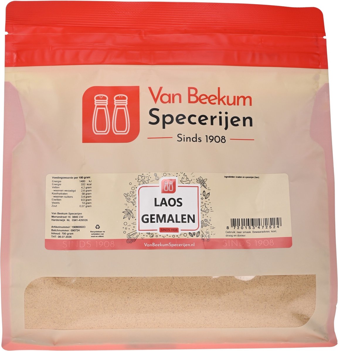 Goedkoopste Van Beekum Specerijen - Laos Gemalen - 700 gram (hersluitbare stazak