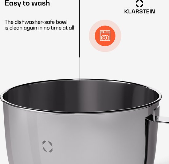 Klarstein kom voor Chiara keukenmachine - 5 liter roestvrij staal, vaatwasmachinebestendig, ergonomische handgreep, compatibel met Chiara keukenmachine, BPA-vrij, perfect voor 1,5 kg deeg van Merkloos — afbeelding 2