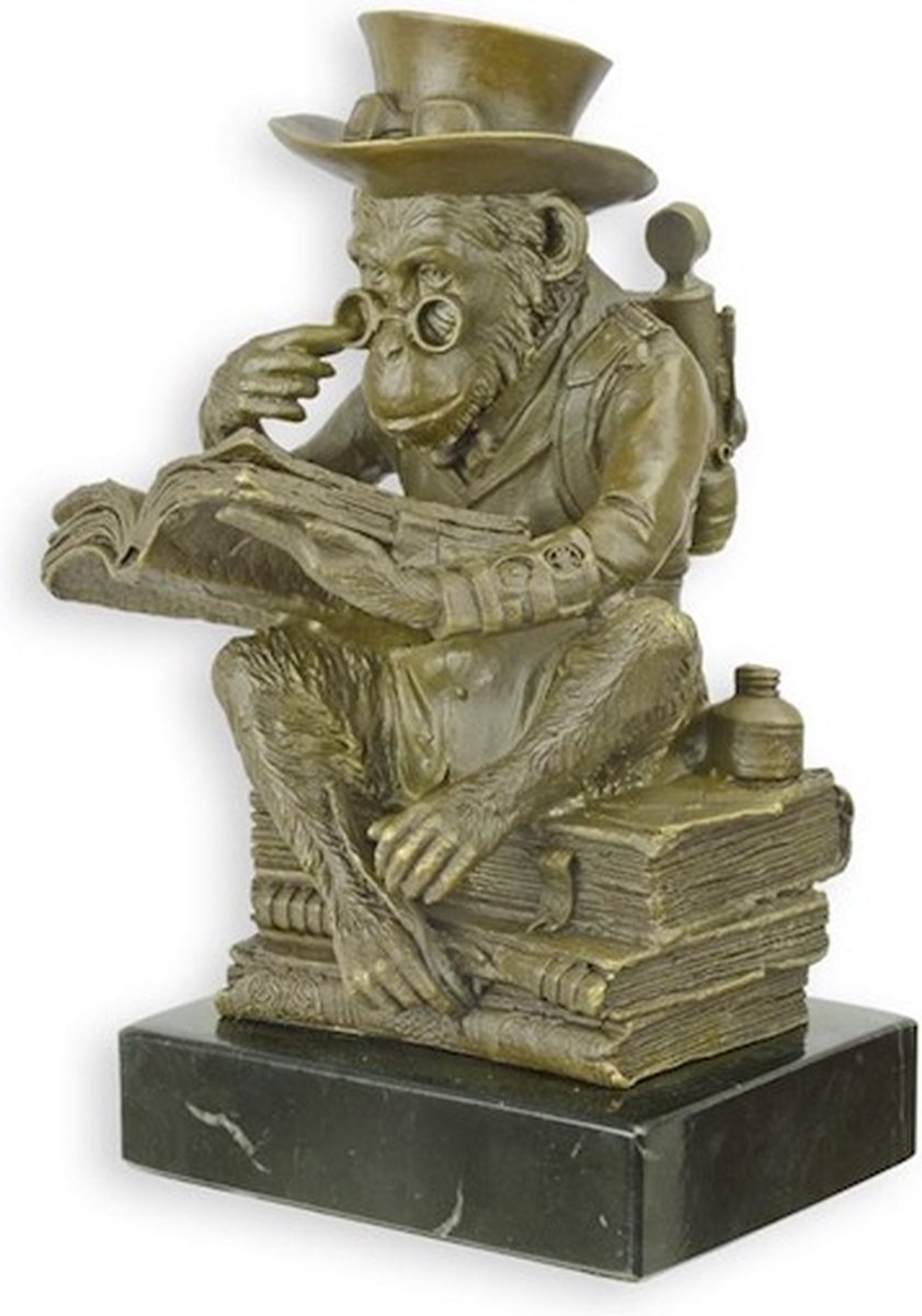 Darwin Aap - Bronzen Beeld - Filosofie - Brons Beeldje - Steampunk - Kunst Sculptuur - Decoratie - 13x12x21