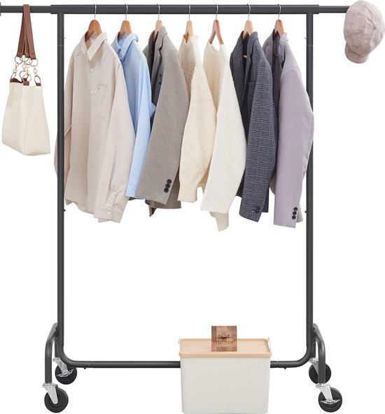 O'DADDY® Kledingrek - Kledingrek op Wieltjes - Kledingrek metaal - Kleding rek - Kledingrekken - Garderoberek - Kledingstang - Kledingrek Zwart - Uitschuifbare Kledingstang - Verstelbare Hangstang - Stabiel tot 130 kg - Zwart