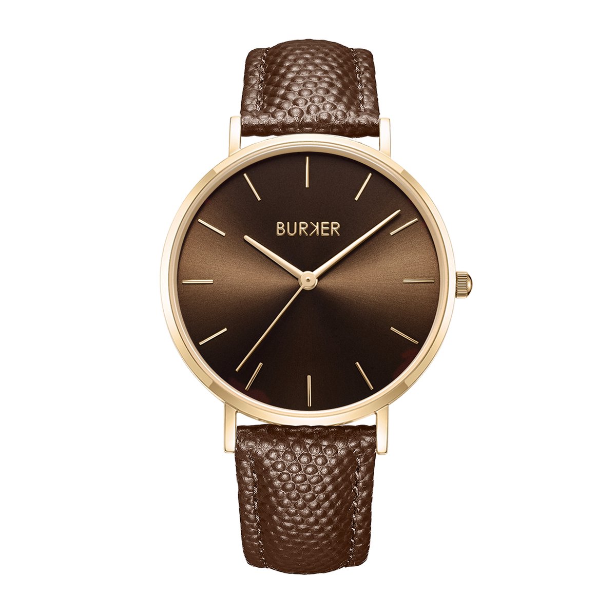 BURKER Ruby Horloge Dames - Rond - Goud Bruin - Bruin - Leren Band - 38 mm