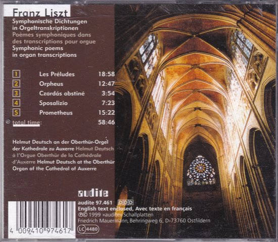 Symphonische Dichtungen in Orgeltranskriptionen - Franz Liszt - Helmut Deutsch bespeelt het Oberthür-orgel van de Kathedrale te Auxerre