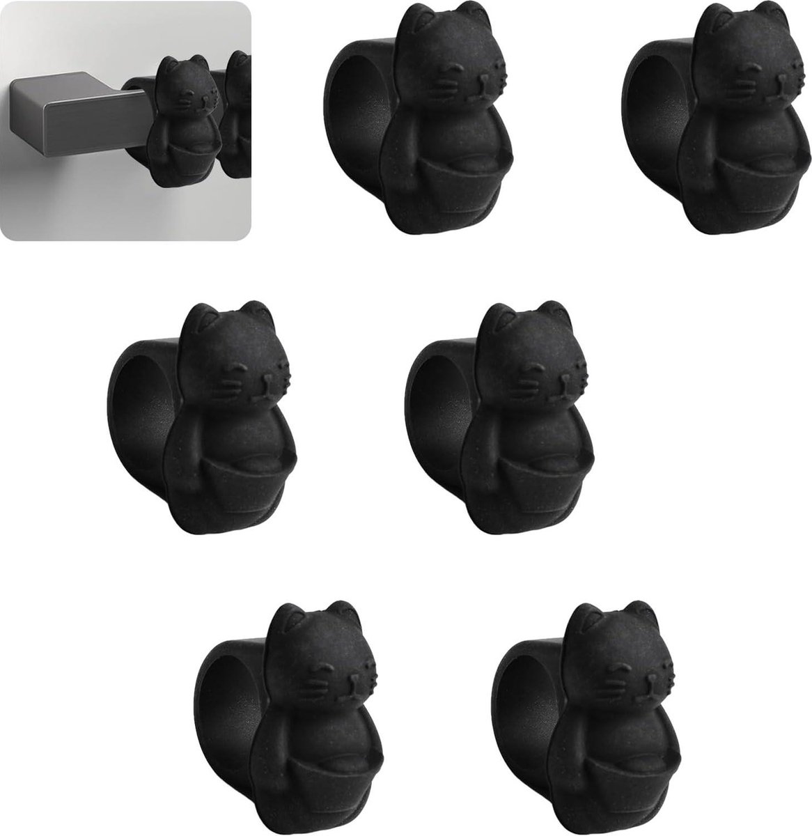 Zwarte kattenvorm deurstopper 6 stuks - anti-botsing deurklinkstopper - zachte siliconen deurbumper - geluiddemper deurstops - muurbeschermers - muurbeschermer