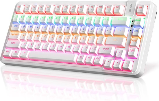 Sounix Mechanisch Gaming Toetsenbord - 82 Keys - 75% Mechanisch Qwerty Gaming Toetsenbord - Programmeerbaar - Bedraad - Foam Touch - RGB Effect - US Qwerty - Wit