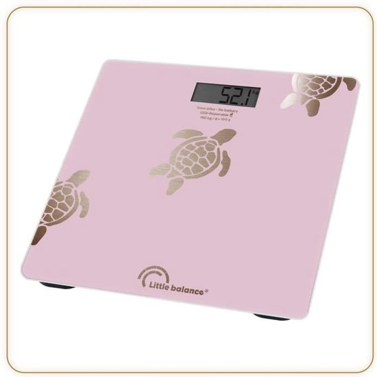 Pèse-personne - LITTLE BALANCE - 8729 - Tortues dorées métallisées - USB réparable - 180 kg / 100 g - Rose