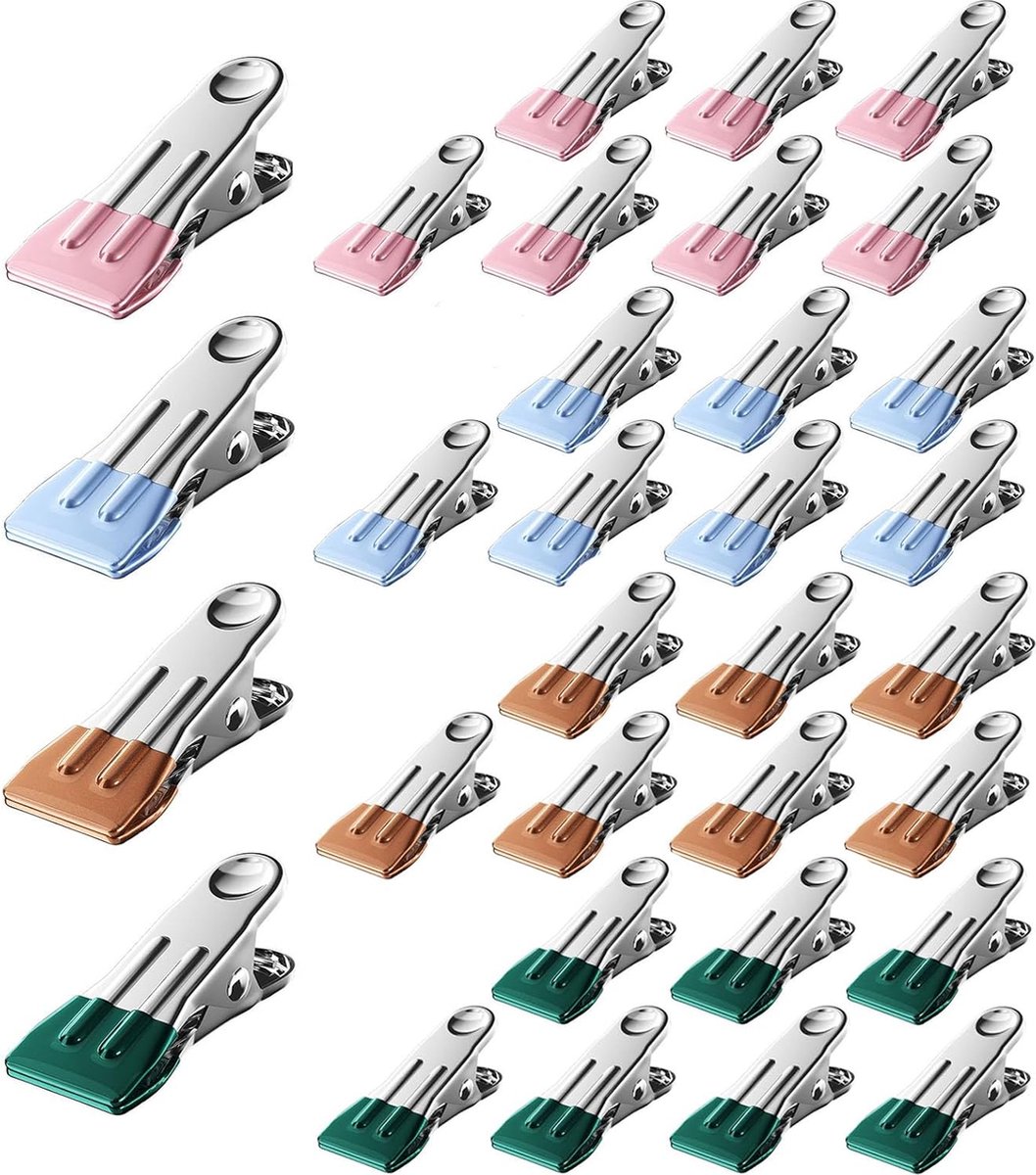 Goedkoopste JGS ® Roestvrijstalen Kledingknijpers Set van 32 Stuks voor Diverse Gebruiken, Kleurrijke Grote Knijpers