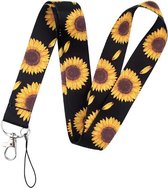 Travel Cords - Keycord Zonnebloemen Zwart - stevig lanyard - sleutelhanger - sleutelkoord - met telefoonkoord - sleutels