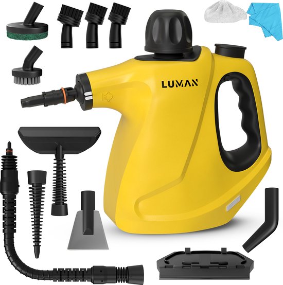 LUMAN 16 in 1 Stoomreiniger C3 - Steam Lock Functie - Handstoomreiniger - Handstomer - Vlekkenreiniger - Tapijtreiniger - Incl. Opbergtas en 16 Opzetstukken - 1050 Watt - 450 ML - Geel