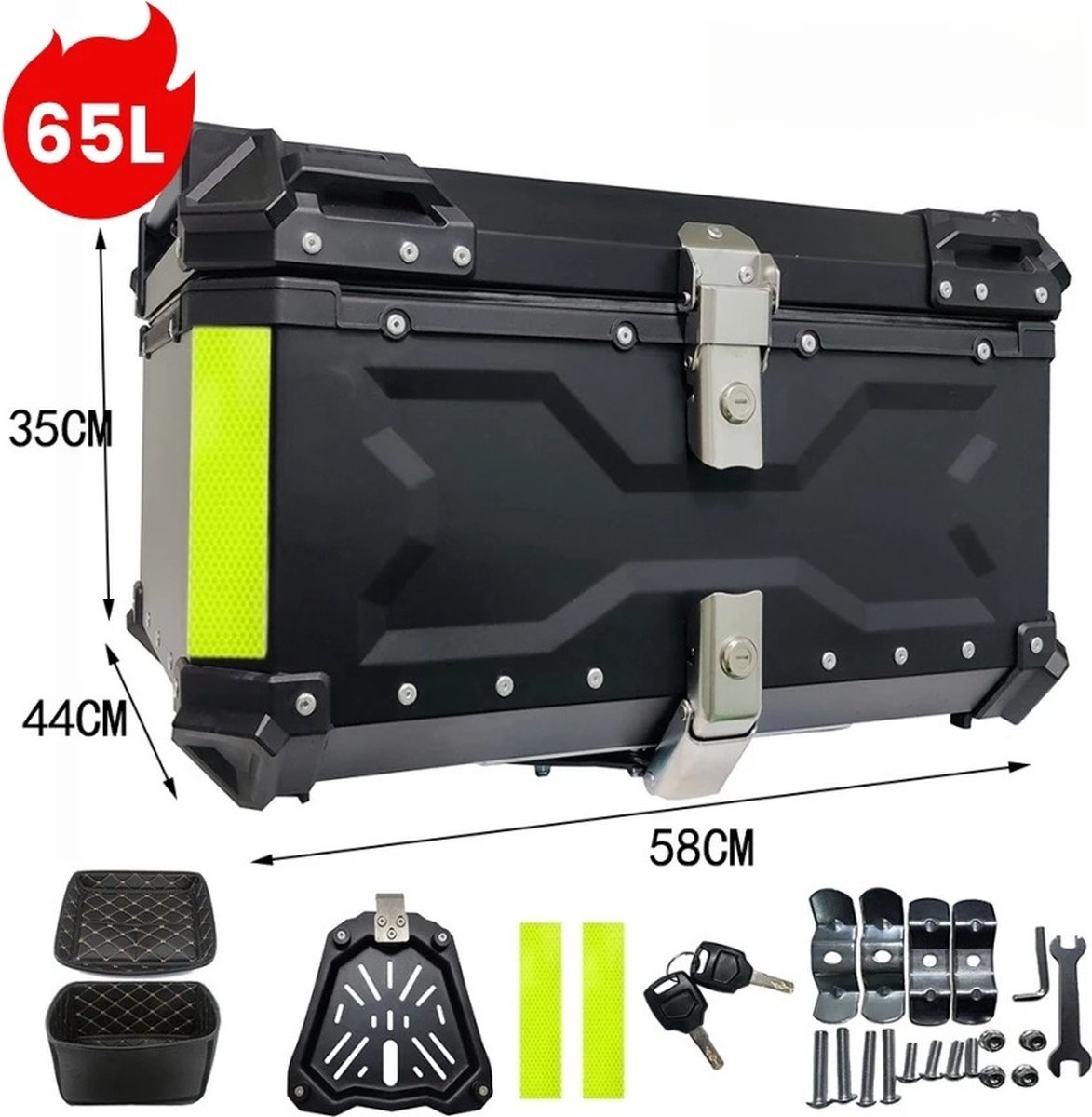 65L Aluminium Motorfiets Topkoffer - Zwart - Robuuste Opbergruimte voor Helm en Accessoires