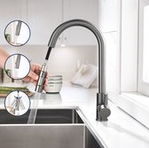 Bol.com Lonheo max Keukenkraan met Uittrekbare Uitloop - Kraan Keuken - Mengkraan met Handdouche - 2 straalsoorten - Gun Metal G... aanbieding
