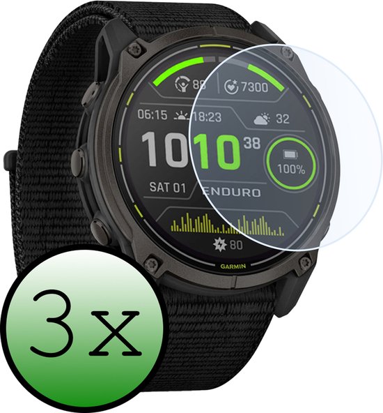 Set van 3 screenprotectors voor Garmin Enduro, met transparant gehard glas.