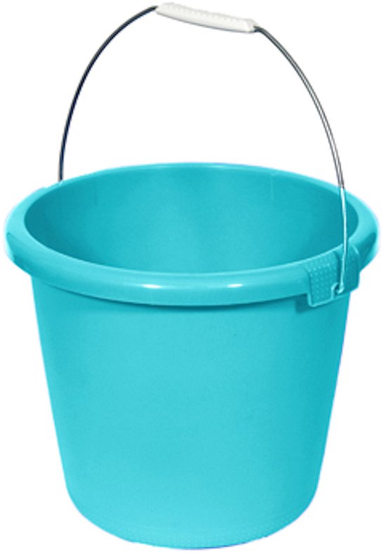 Turquoise emmer met wit handvat, 10 liter.