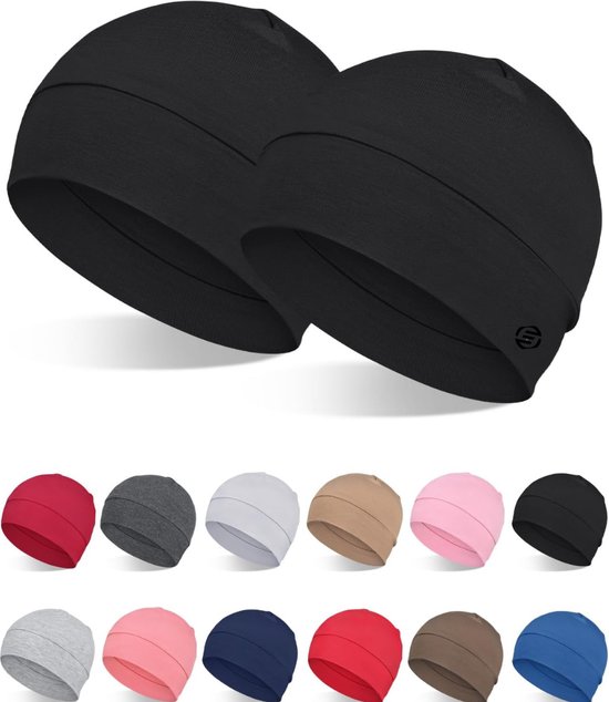 Foto: Equivera muts voor onder helm 2 stuks 100 viscose mutsen voor mannen vrouwen helm liner lichtgewicht slaapmuts voor chemo haaruitval