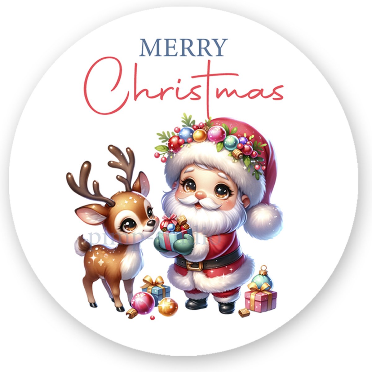 Sluitzegel-Sluitsticker Kerst - Santa with Deer - Sluitstickers Pimp Studio