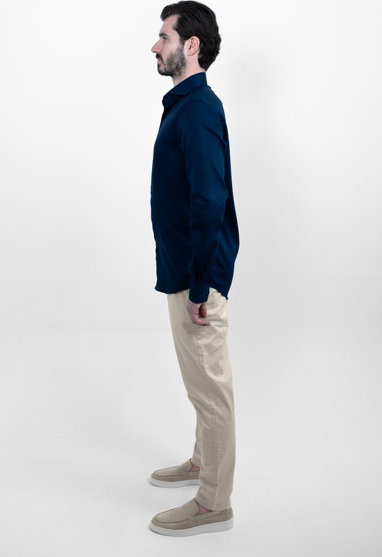 Vercate - Chemise Sans Repassage - Marine - Blauw Marine - Coupe Slim Fit - Satin de Katoen - Manches Longues - Homme - Taille 39/M