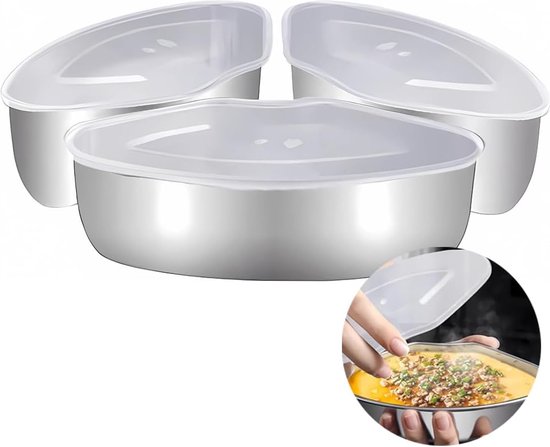 Inovra ® Veelzijdige Stoomschaal Set met Deksel voor Keukengebruik, Roestvrij Staal, 3 Stuks