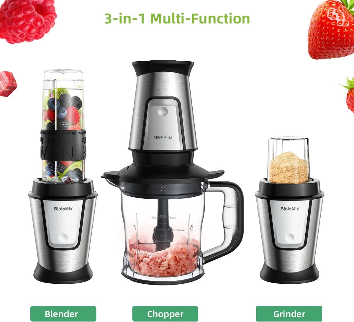 Ariqo 3-in-1 Keukenmachine - Foodprocessor - Keukenmixer - Blender - Smoothie Juicer - Draagbaar - 700W - RVS - Incl. Accessoires – foto 3