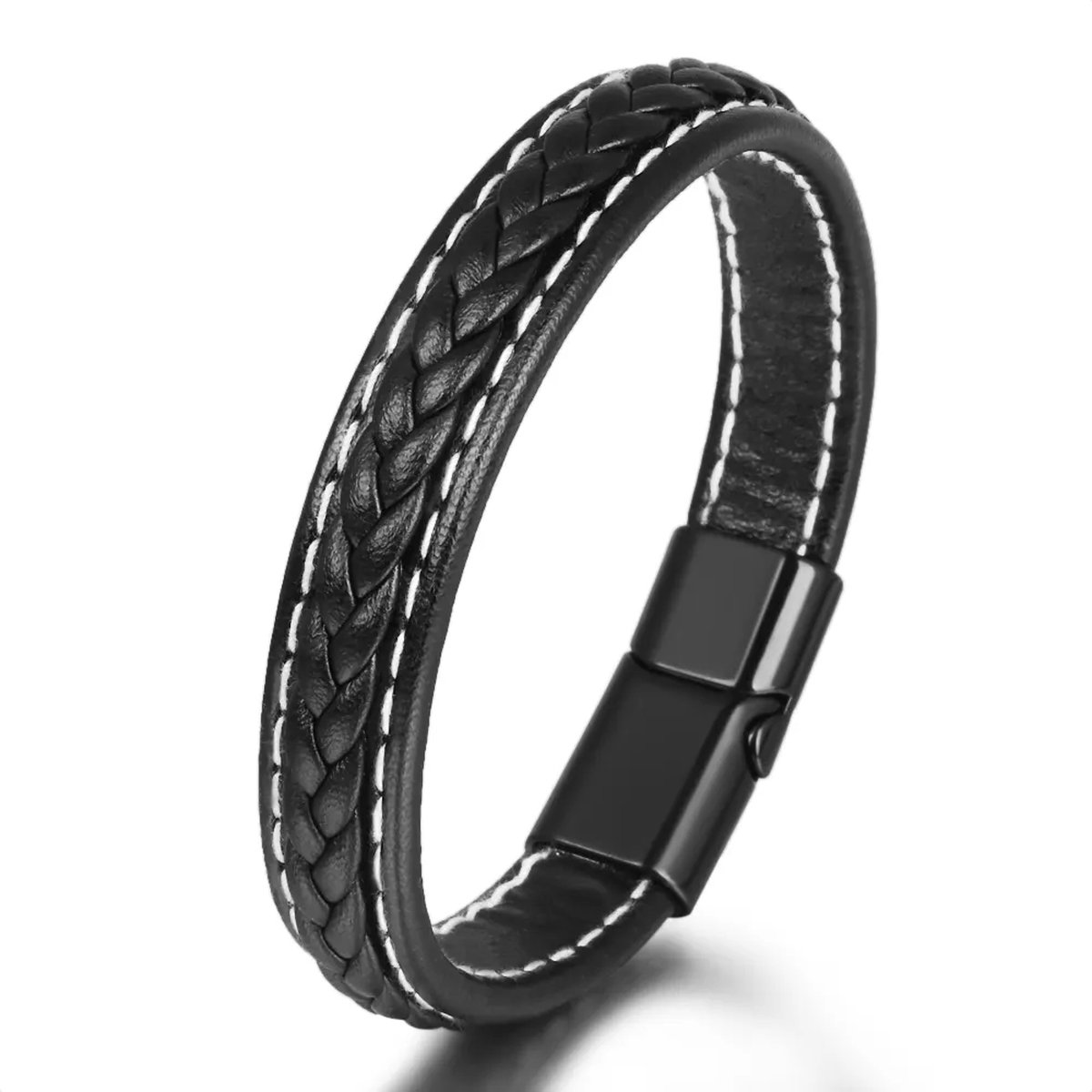 Walletstreet Bracelet Unisex – genuine Leather-met magnetische sluiting-Zwarte lederen Armband 21 cm-voor mannen en vrouwen-Kerstcadeau- geschenk