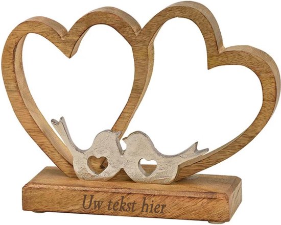 Statue en manguier "Love Birds" personnalisable avec gravure - mariage - amour