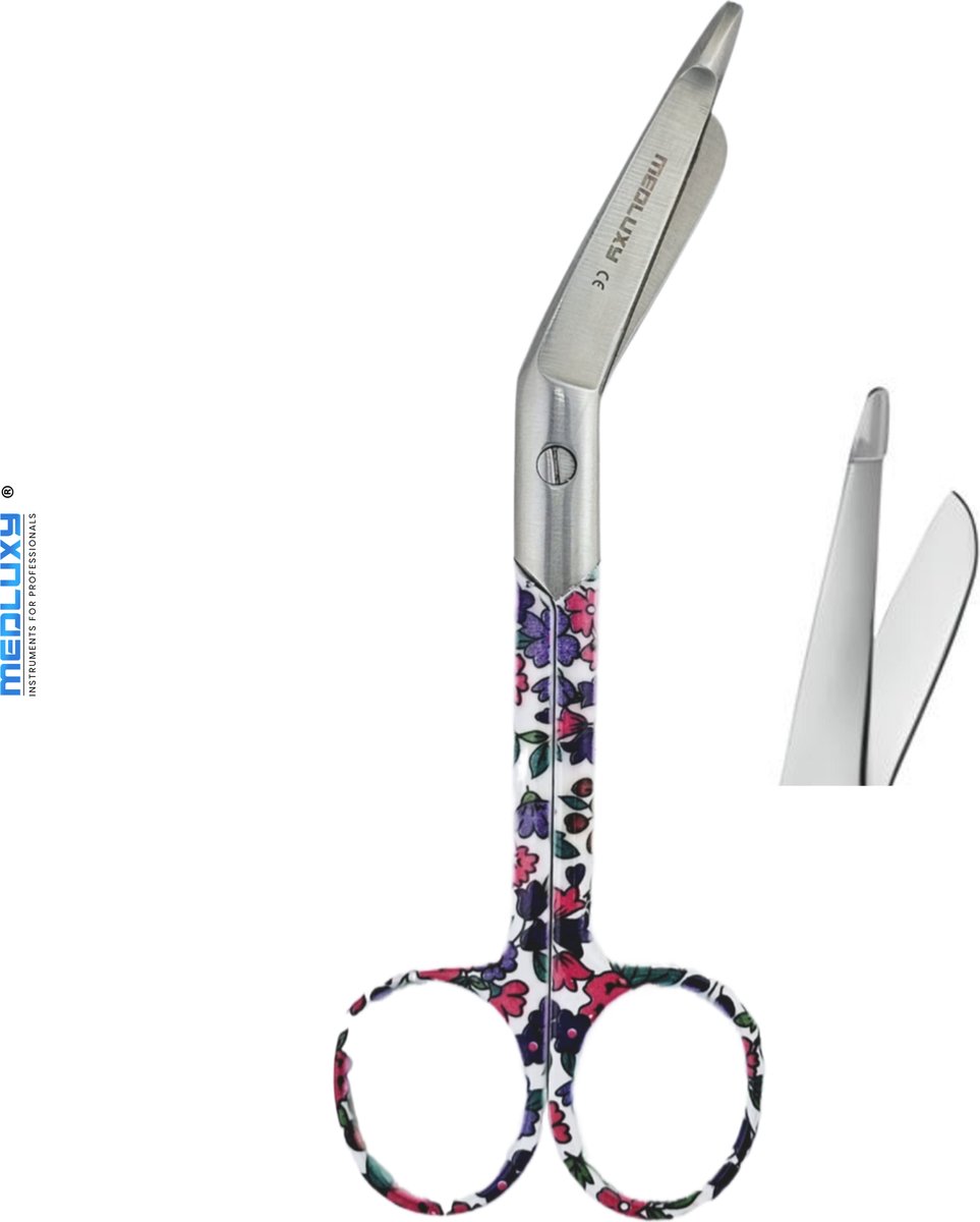 Goedkoopste Verbandschaar - Hoge Kwaliteit RVS - 14,5 cm - Gehoekte schaarbladen - Bloem print - Verpleegkundige schaar - Medische Schaar - Schaar voor Pedicure, Verpleegkundigen en Artsen - Lister verbandschaar - EHBO - verpleegkunde accessoire