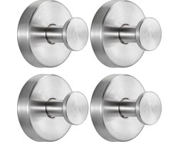 Zelfklevende Haken - 4 Stuks - Handdoekhaken - Badkamerhaken - Zonder Boren - RVS - Geborsteld Nikkel - Douche & Keuken