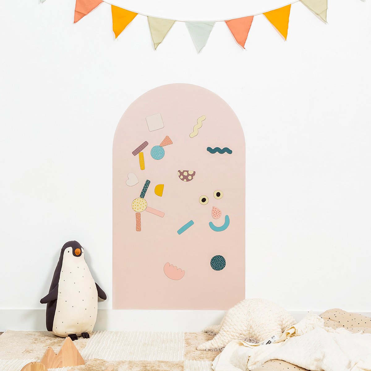 Zelfklevend Magneetbord Voor Kinderen - Roze Boogvorm Met Krijt, Pastel Magneetwand Voor Jongens En Meisjes