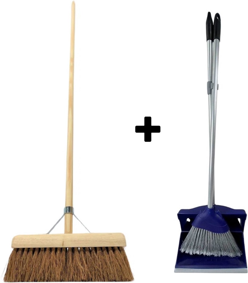 Goedkoopste Synx Tools Coco bezem 30cm en Stoffer en Blik met lange steel 95 cm- Bezemset - Cocosharen - Zaalveger - stoffer - Kunststof - Hotel Stoffer Blik set - Stoffer en blik sluitend model - Schoonmaakartikelen