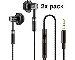 2 x Bedrade oortjes - Earpods -In Ear Oordopjes - Oortjes met Draad en Microfoon - Extra Bass - 3,5mm Jack Aansluiting - 120cm kabel - Zwart