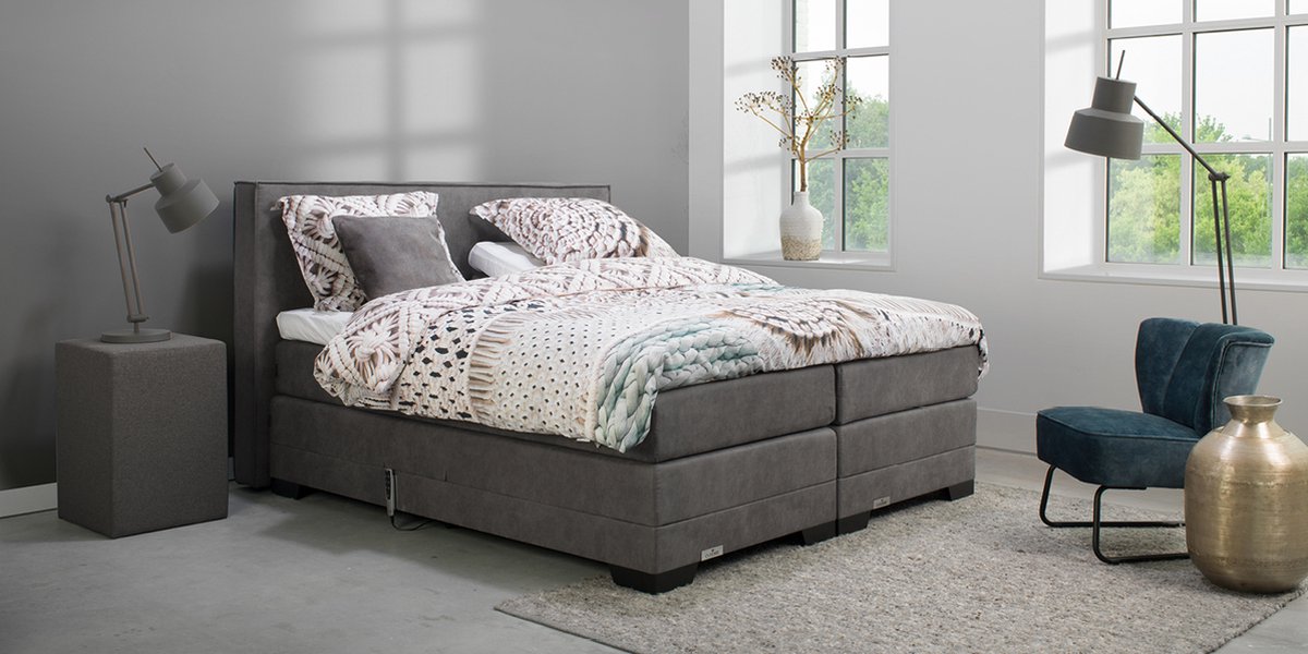 Boxspring 180x200 - Caresse 3800 - Elektrisch - Meegestoffeerde Pocket Matrassen - Incl. 730 HR Topper - Orleans D Grey D7