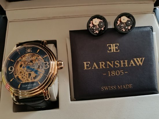 Thomas Earnshaw Mens 44mm Longitude Dual Time Automatic Skeleton Horloge met 12 uur Dual Time, Zon & Maan Display en Versierde Rotor, Wit/Bruin, ES-8006-06