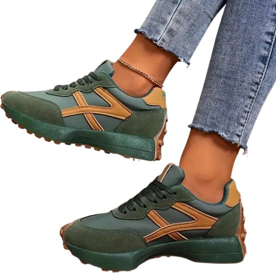 Livano Chaussures pour femmes Femme - Baskets pour femmes - Confortables - Sportives - Décontractées - Adulte - Kaki - Taille 35