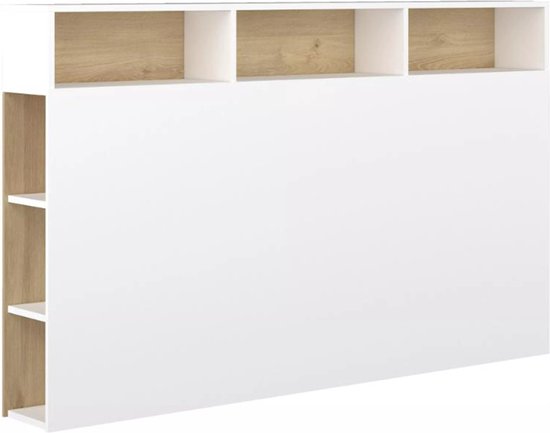 Tête de lit avec rangement NASTIA - 160cm - Coloris : Wit et chêne. L 162 cm x H 100 cm x P 23 cm