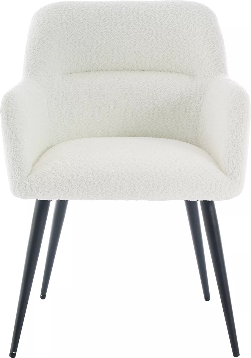 Vente-unique Set van 2 stoelen met armleuningen van boucléstof en zwart metaal - Wit - HEKA