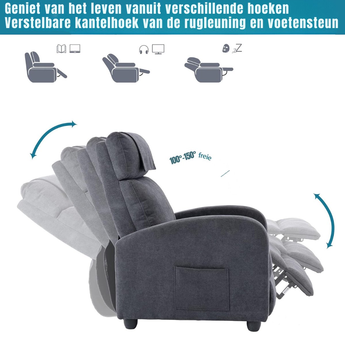 Afbeelding 3 van DD® Elektrische Sta Op Stoel Verstelbaar Grijs 87x68x100cm