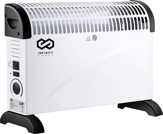 Infinity Goods Elektrische Convectorkachel - Turbo Functie en Ventilator - 750 / 1500 / 2000W - Verstelbare Thermostaat - Radiatorkachel - Oververhittingsbeveiliging - 35m² - Zwart/Wit