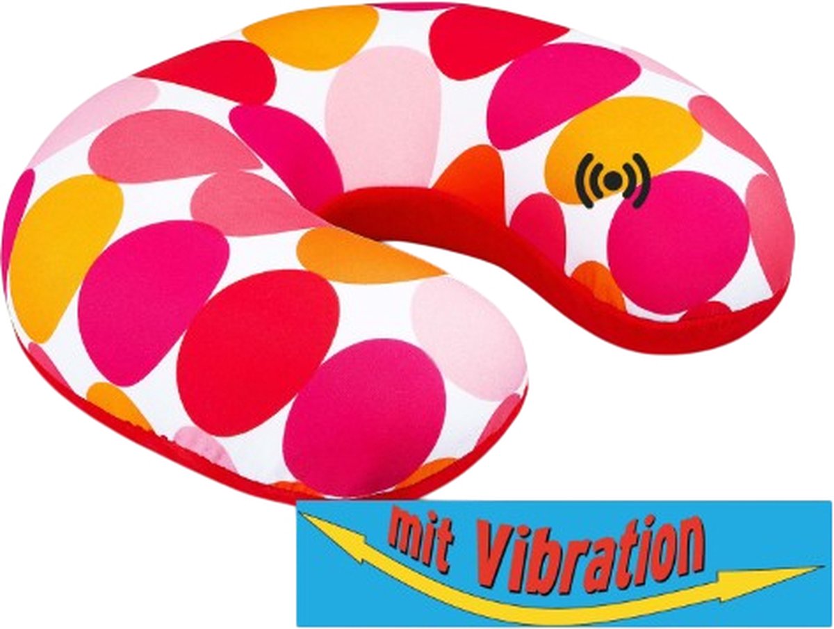 Kuschelmaxx Nekkussen met vibratiemassage - Reiskussen vliegtuig - Oranje print - Stevig & zacht - Mooie print - Gevuld met microgranulaat - Vormvast & wasbaar - Ideaal voor op reis - Koele & warme zijde