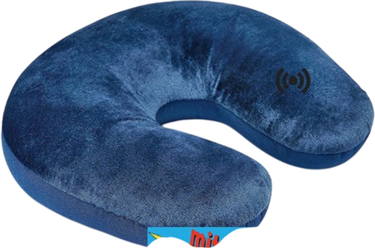 Kuschelmaxx Nekkussen met vibratiemassage - Reiskussen vliegtuig - Navy - Stevig & zacht - Mooie print - Gevuld met microgranulaat - Vormvast & wasbaar - Ideaal voor op reis - Koele & warme zijde