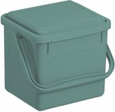 Groene GFT-bak met deksel en handvat, op witte achtergrond.