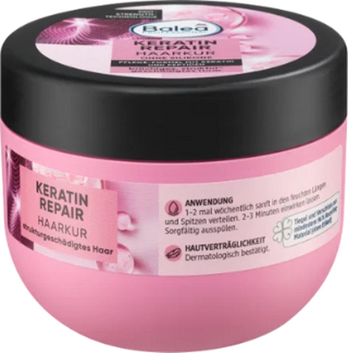 Balea Professional Keratin Repair Haarkuur - 300 ml | Haarbehandeling voor beschadigd haar - Verzorgende Formule met Keratine en Peptide | Siliconenvrij